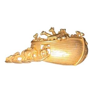 AJC Noah’s Ark Brooch – Vintage Gold-Tone Figural Animal Pin Biblical JB7